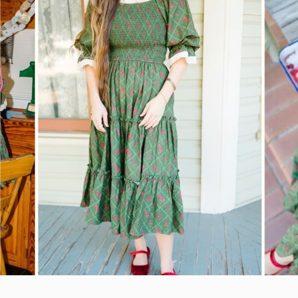 Chic Green Patterned Midi Dress